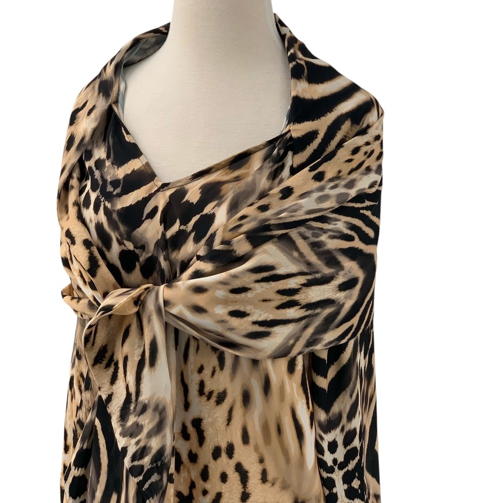BLACK LABEL BY CHICOS Long Sleeve V-Neck Leopard Print Wrap Scarf‎ Blouse Size L - Picture 5 of 9